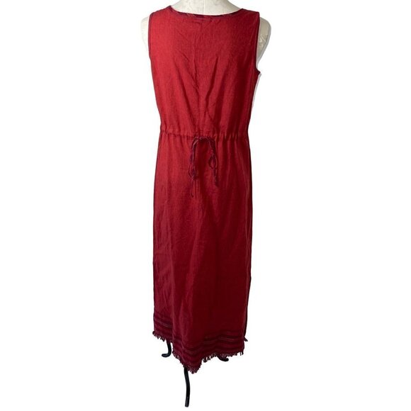 New Graff Vintage Maxi Dress Size Small Red Linen Blend Embroidered Fringe Hem - Picture 13 of 13